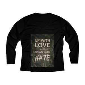 Women’s Long Sleeve V-neck Tee – Up with Love Camo green